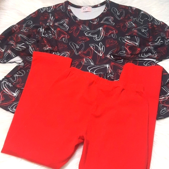 2 Pc Matching Valentines Set - Size 7-8 Ruffle Boutique Set - Color: Red & Black - Picture 8 of 11